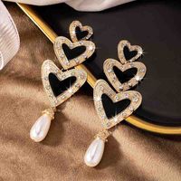 1 Pair Elegant Glam Heart Shape Plating Inlay Ferroalloy Rhinestones 14k Gold Plated Drop Earrings main image 3