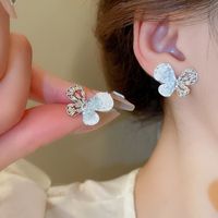 1 Pair Simple Style Flower Inlay Copper Zircon Ear Studs main image 4