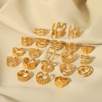Stainless Steel 18K Gold Plated IG Style Basic Simple Style Plating Tree Symbol Lingge Open Rings main image 5