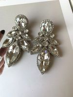 1 Paire Rétro Luxueux Feuilles Placage Incruster Alliage Strass Plaqué Argent Boucles D'oreilles main image 3