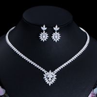 Copper 18K Gold Plated White Gold Plated Elegant Glam Bridal Plating Inlay Water Droplets Flower Snowflake Artificial Gemstones Jewelry Set sku image 1