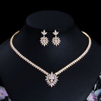 Copper 18K Gold Plated White Gold Plated Elegant Glam Bridal Plating Inlay Water Droplets Flower Snowflake Artificial Gemstones Jewelry Set sku image 2