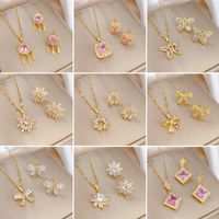 Copper Simple Style Plating Inlay Rhombus Bow Knot Zircon Jewelry Set main image 5
