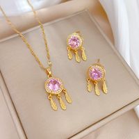 Copper Simple Style Plating Inlay Rhombus Bow Knot Zircon Jewelry Set sku image 34