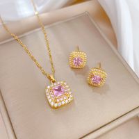 Copper Simple Style Plating Inlay Rhombus Bow Knot Zircon Jewelry Set sku image 50