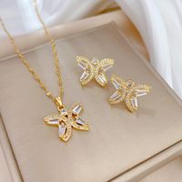 Copper Simple Style Plating Inlay Rhombus Bow Knot Zircon Jewelry Set sku image 32