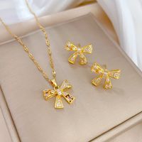 Copper Simple Style Plating Inlay Rhombus Bow Knot Zircon Jewelry Set sku image 14