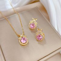 Copper Simple Style Plating Inlay Rhombus Bow Knot Zircon Jewelry Set sku image 33