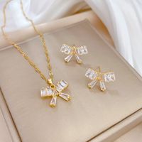 Copper Simple Style Plating Inlay Rhombus Bow Knot Zircon Jewelry Set sku image 16