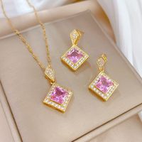 Copper Simple Style Plating Inlay Rhombus Bow Knot Zircon Jewelry Set sku image 54