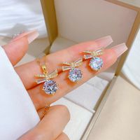Copper Simple Style Plating Inlay Rhombus Bow Knot Zircon Jewelry Set sku image 28