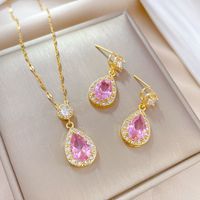 Copper Simple Style Plating Inlay Rhombus Bow Knot Zircon Jewelry Set sku image 47