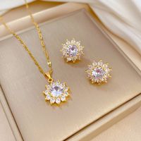 Copper Simple Style Plating Inlay Rhombus Bow Knot Zircon Jewelry Set sku image 10