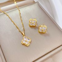 Copper Simple Style Plating Inlay Rhombus Bow Knot Zircon Jewelry Set sku image 3