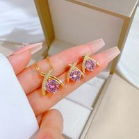 Copper Simple Style Plating Inlay Rhombus Bow Knot Zircon Jewelry Set sku image 6