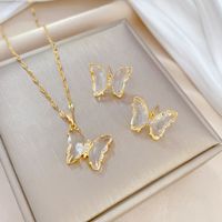 Copper Simple Style Plating Inlay Rhombus Bow Knot Zircon Jewelry Set sku image 2
