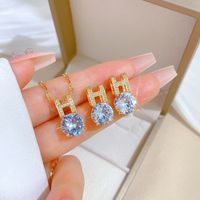 Copper Simple Style Plating Inlay Rhombus Bow Knot Zircon Jewelry Set sku image 9