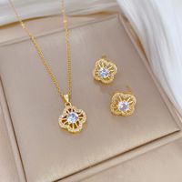 Copper Simple Style Plating Inlay Rhombus Bow Knot Zircon Jewelry Set sku image 12