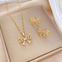 Copper Simple Style Plating Inlay Rhombus Bow Knot Zircon Jewelry Set sku image 17