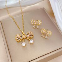 Copper Simple Style Plating Inlay Rhombus Bow Knot Zircon Jewelry Set sku image 30
