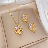 Copper Simple Style Plating Inlay Rhombus Bow Knot Zircon Jewelry Set sku image 31