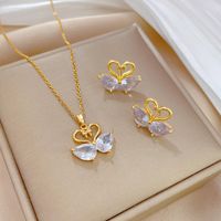 Copper Simple Style Plating Inlay Rhombus Bow Knot Zircon Jewelry Set sku image 4