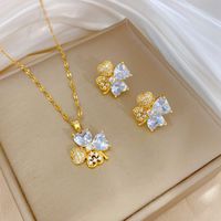 Copper Simple Style Plating Inlay Rhombus Bow Knot Zircon Jewelry Set sku image 44