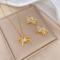 Copper Simple Style Plating Inlay Rhombus Bow Knot Zircon Jewelry Set sku image 13