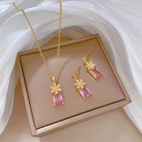 Copper Simple Style Plating Inlay Rhombus Bow Knot Zircon Jewelry Set sku image 20