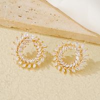 1 Pair Simple Style Leaves Hollow Out Inlay Copper Zircon Ear Studs main image 2