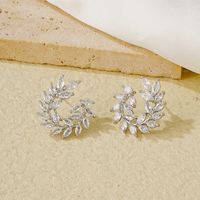 1 Pair Simple Style Leaves Hollow Out Inlay Copper Zircon Ear Studs main image 4