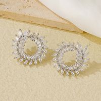 1 Pair Simple Style Leaves Hollow Out Inlay Copper Zircon Ear Studs main image 5