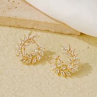 1 Pair Simple Style Leaves Hollow Out Inlay Copper Zircon Ear Studs main image 3