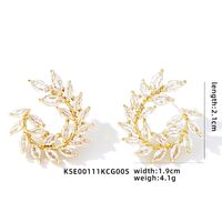1 Pair Simple Style Leaves Hollow Out Inlay Copper Zircon Ear Studs sku image 1