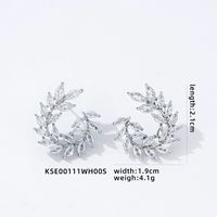 1 Pair Simple Style Leaves Hollow Out Inlay Copper Zircon Ear Studs sku image 2