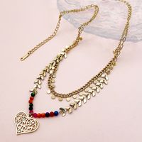304 Stainless Steel Gold Plated Elegant Enamel Plating Heart Shape Crystal Double Layer Necklaces main image 3