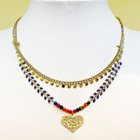 304 Stainless Steel Gold Plated Elegant Enamel Plating Heart Shape Crystal Double Layer Necklaces main image 1