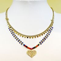 304 Stainless Steel Gold Plated Elegant Enamel Plating Heart Shape Crystal Double Layer Necklaces sku image 1