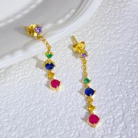 1 Pair Elegant Colorful Plating Inlay Sterling Silver Zircon Drop Earrings sku image 2