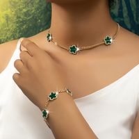 Elegant Romantic Flower Ferroalloy Plating Inlay Rhinestones 14k Gold Plated Women's Bracelets Necklace main image 5