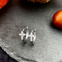 1 Pair Simple Style Commute Cross Plating Inlay Sterling Silver Zircon Earrings main image 3