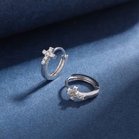 1 Pair Simple Style Commute Cross Plating Inlay Sterling Silver Zircon Earrings main image 2