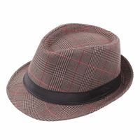 Men's Vintage Style British Style Plaid Wide Eaves Fedora Hat sku image 4
