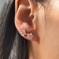 1 Pair Elegant Basic Flower Plating Inlay Titanium Steel Zircon Ear Studs sku image 2