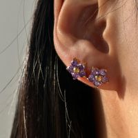 1 Pair Elegant Basic Flower Plating Inlay Titanium Steel Zircon Ear Studs sku image 3