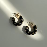 1 Pair Elegant Retro C Shape Epoxy Plating Inlay Titanium Steel Zircon Ear Studs sku image 2