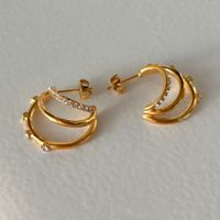 1 Paire Style Classique Géométrique Placage Incruster Acier Au Titane Zircon Boucles D'oreilles sku image 1