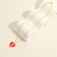 Sweet Simple Style Heart Shape Copper Enamel Inlay Zircon 18k Gold Plated Pendant Necklace main image 9