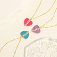 Sweet Simple Style Heart Shape Copper Enamel Inlay Zircon 18k Gold Plated Pendant Necklace main image 10