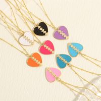 Sweet Simple Style Heart Shape Copper Enamel Inlay Zircon 18k Gold Plated Pendant Necklace main image 1
